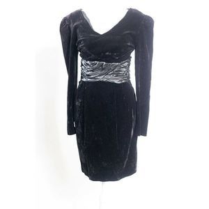 I.Magnin & Co Vintage Velvet Fishtail Dress Black White Victorian Nostalgic
